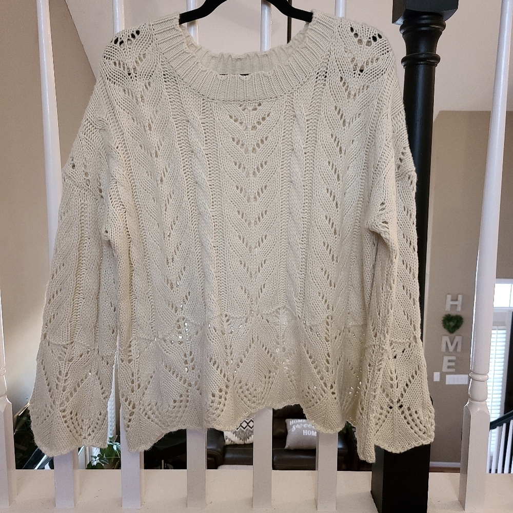 Cream flutter sleeve sweater